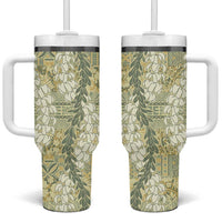 Vintage Puakenikeni and Maile Lei Tumbler With Handle Hawaiian Style Tribal Tapa Double Strand Lei LT9 One Size: 40 oz Vintage - Polynesian Pride