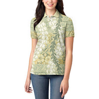 Vintage Puakenikeni and Maile Lei Women Polo Shirt Hawaiian Style Tribal Tapa Double Strand Lei LT9 - Polynesian Pride