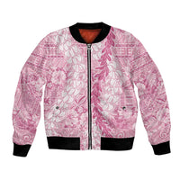 Pink Puakenikeni and Maile Lei Bomber Jacket Hawaiian Style Tribal Tapa Double Strand Lei LT9 Unisex Pink - Polynesian Pride