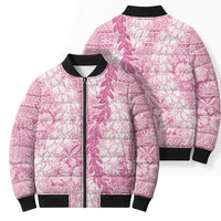 Pink Puakenikeni and Maile Lei Bomber Puffer Jacket Hawaiian Style Tribal Tapa Double Strand Lei LT9 - Polynesian Pride