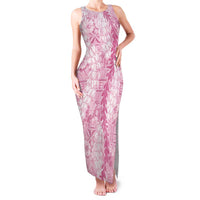 Pink Puakenikeni and Maile Lei Family Matching Tank Maxi Dress and Hawaiian Shirt Hawaiian Style Tribal Tapa Double Strand Lei LT9 Mom's Dress Pink - Polynesian Pride