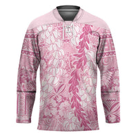 Pink Puakenikeni and Maile Lei Hockey Jersey Hawaiian Style Tribal Tapa Double Strand Lei LT9 Unisex Pink - Polynesian Pride