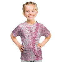Pink Puakenikeni and Maile Lei Kid T Shirt Hawaiian Style Tribal Tapa Double Strand Lei LT9 Pink - Polynesian Pride