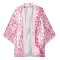 Pink Puakenikeni and Maile Lei Kimono Hawaiian Style Tribal Tapa Double Strand Lei LT9 Unisex Pink - Polynesian Pride