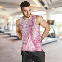 Pink Puakenikeni and Maile Lei Men Tank Top Hawaiian Style Tribal Tapa Double Strand Lei LT9 Pink - Polynesian Pride