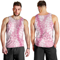 Pink Puakenikeni and Maile Lei Men Tank Top Hawaiian Style Tribal Tapa Double Strand Lei LT9 - Polynesian Pride