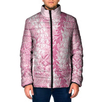 Pink Puakenikeni and Maile Lei Padded Jacket Hawaiian Style Tribal Tapa Double Strand Lei LT9 Men Pink - Polynesian Pride