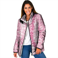 Pink Puakenikeni and Maile Lei Padded Jacket Hawaiian Style Tribal Tapa Double Strand Lei LT9 Women Pink - Polynesian Pride