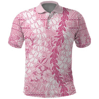 Pink Puakenikeni and Maile Lei Polo Shirt Hawaiian Style Tribal Tapa Double Strand Lei LT9 Pink - Polynesian Pride