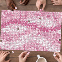 Pink Puakenikeni and Maile Lei Puzzle Hawaiian Style Tribal Tapa Double Strand Lei LT9 - Polynesian Pride