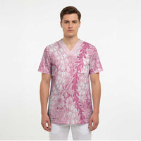 Pink Puakenikeni and Maile Lei Scrub Top Hawaiian Style Tribal Tapa Double Strand Lei LT9 - Polynesian Pride