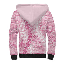 Pink Puakenikeni and Maile Lei Sherpa Hoodie Hawaiian Style Tribal Tapa Double Strand Lei LT9 - Polynesian Pride