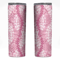 Pink Puakenikeni and Maile Lei Skinny Tumbler Hawaiian Style Tribal Tapa Double Strand Lei LT9 Pink - Polynesian Pride