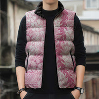 Pink Puakenikeni and Maile Lei Sleeveless Puffer Jacket Hawaiian Style Tribal Tapa Double Strand Lei LT9 - Polynesian Pride