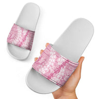 Pink Puakenikeni and Maile Lei Slide Sandals Hawaiian Style Tribal Tapa Double Strand Lei LT9 - Polynesian Pride