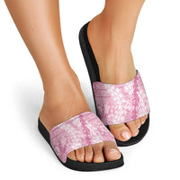 Pink Puakenikeni and Maile Lei Slide Sandals Hawaiian Style Tribal Tapa Double Strand Lei LT9 - Polynesian Pride