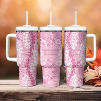 Pink Puakenikeni and Maile Lei Tumbler With Handle Hawaiian Style Tribal Tapa Double Strand Lei LT9 - Polynesian Pride