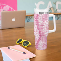 Pink Puakenikeni and Maile Lei Tumbler With Handle Hawaiian Style Tribal Tapa Double Strand Lei LT9 - Polynesian Pride
