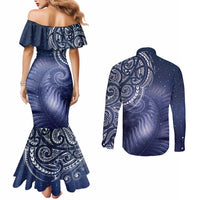 New Zealand Galaxy Fern Couples Matching Mermaid Dress and Long Sleeve Button Shirt LT9 - Polynesian Pride