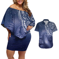 New Zealand Galaxy Fern Couples Matching Off Shoulder Short Dress and Hawaiian Shirt LT9 Galaxy - Polynesian Pride