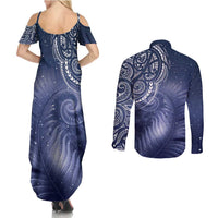 New Zealand Galaxy Fern Couples Matching Summer Maxi Dress and Long Sleeve Button Shirt LT9 - Polynesian Pride