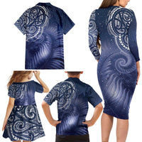 New Zealand Galaxy Fern Family Matching Long Sleeve Bodycon Dress and Hawaiian Shirt LT9 - Polynesian Pride