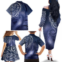 New Zealand Galaxy Fern Family Matching Off The Shoulder Long Sleeve Dress and Hawaiian Shirt LT9 - Polynesian Pride