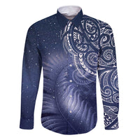 New Zealand Galaxy Fern Family Matching Off Shoulder Short Dress and Hawaiian Shirt LT9 Dad's Shirt - Long Sleeve Galaxy - Polynesian Pride