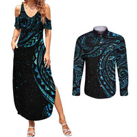 New Zealand Tribal Tattoo Couples Matching Summer Maxi Dress and Long Sleeve Button Shirt With Matariki Art LT9 Galaxy - Polynesian Pride