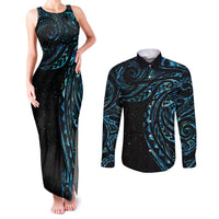 New Zealand Tribal Tattoo Couples Matching Tank Maxi Dress and Long Sleeve Button Shirt With Matariki Art LT9 Galaxy - Polynesian Pride