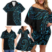 New Zealand Tribal Tattoo Family Matching Off Shoulder Short Dress and Hawaiian Shirt With Matariki Art LT9 - Polynesian Pride