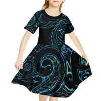 New Zealand Tribal Tattoo Kid Short Sleeve Dress With Matariki Art LT9 - Polynesian Pride