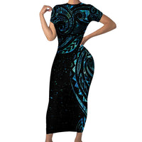New Zealand Tribal Tattoo Short Sleeve Bodycon Dress With Matariki Art LT9 Long Dress Galaxy - Polynesian Pride