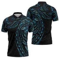 New Zealand Matariki Zipper Polo Shirt Galaxy Maori Tribal Tattoo LT9 - Polynesian Pride