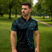 New Zealand Matariki Zipper Polo Shirt Galaxy Maori Tribal Tattoo LT9 - Polynesian Pride