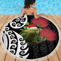 New Zealand Kakapo Christmas Beach Blanket Meri Kirihimete Pohutukawa Flowers LT9 - Polynesian Pride