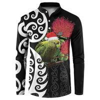 New Zealand Kakapo Christmas Button Sweatshirt Meri Kirihimete Pohutukawa Flowers LT9 Black - Polynesian Pride