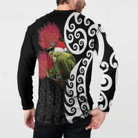 New Zealand Kakapo Christmas Button Sweatshirt Meri Kirihimete Pohutukawa Flowers LT9 - Polynesian Pride