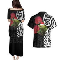New Zealand Kakapo Christmas Couples Matching Puletasi and Hawaiian Shirt Meri Kirihimete Pohutukawa Flowers LT9 - Polynesian Pride