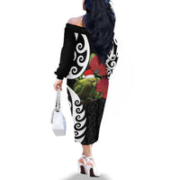 New Zealand Kakapo Christmas Family Matching Off The Shoulder Long Sleeve Dress and Hawaiian Shirt Meri Kirihimete Pohutukawa Flowers LT9 - Polynesian Pride