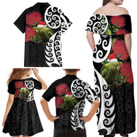 New Zealand Kakapo Christmas Family Matching Off Shoulder Maxi Dress and Hawaiian Shirt Meri Kirihimete Pohutukawa Flowers LT9 - Polynesian Pride