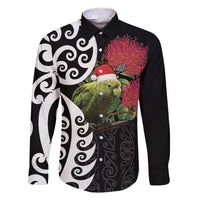 New Zealand Kakapo Christmas Family Matching Short Sleeve Bodycon Dress and Hawaiian Shirt Meri Kirihimete Pohutukawa Flowers LT9 Dad's Shirt - Long Sleeve Black - Polynesian Pride