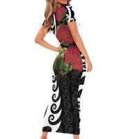 New Zealand Kakapo Christmas Family Matching Short Sleeve Bodycon Dress and Hawaiian Shirt Meri Kirihimete Pohutukawa Flowers LT9 - Polynesian Pride