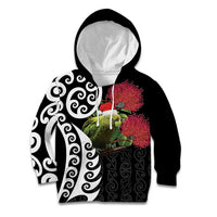 New Zealand Kakapo Christmas Kid Hoodie Meri Kirihimete Pohutukawa Flowers LT9 Hoodie Black - Polynesian Pride
