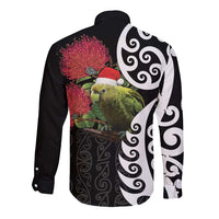 New Zealand Kakapo Christmas Long Sleeve Button Shirt Meri Kirihimete Pohutukawa Flowers LT9 - Polynesian Pride