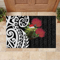 New Zealand Kakapo Christmas Rubber Doormat Meri Kirihimete Pohutukawa Flowers LT9 Black - Polynesian Pride
