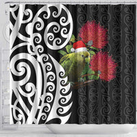 New Zealand Kakapo Christmas Shower Curtain Meri Kirihimete Pohutukawa Flowers LT9 - Polynesian Pride