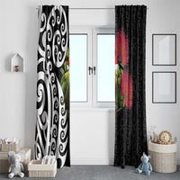 New Zealand Kakapo Christmas Window Curtain Meri Kirihimete Pohutukawa Flowers LT9 - Polynesian Pride
