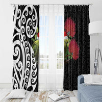 New Zealand Kakapo Christmas Window Curtain Meri Kirihimete Pohutukawa Flowers LT9 - Polynesian Pride