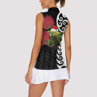New Zealand Kakapo Christmas Women Sleeveless Polo Shirt Meri Kirihimete Pohutukawa Flowers LT9 - Polynesian Pride